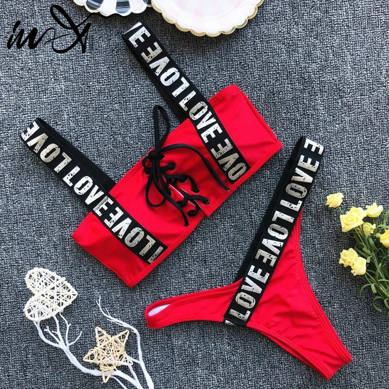 

In-X Sexy Brazilian bikini sets 2019 Push up sports swimwear women Lace up thong swimsuit female Bandeau bathing suit beach wear
