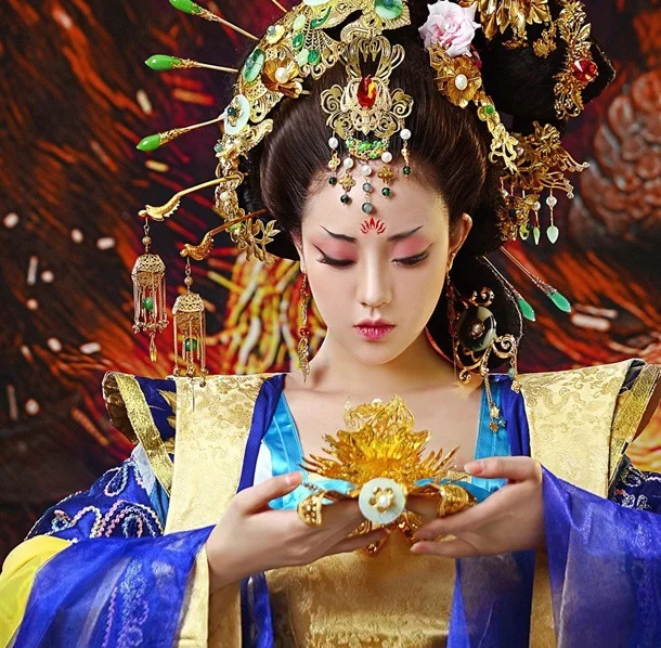 Feng Qiu Huang сценический императрица Тан волосы тиара принадлежности для волос набор 4 вида конструкций Li Yugang кросс-пол волосы парики