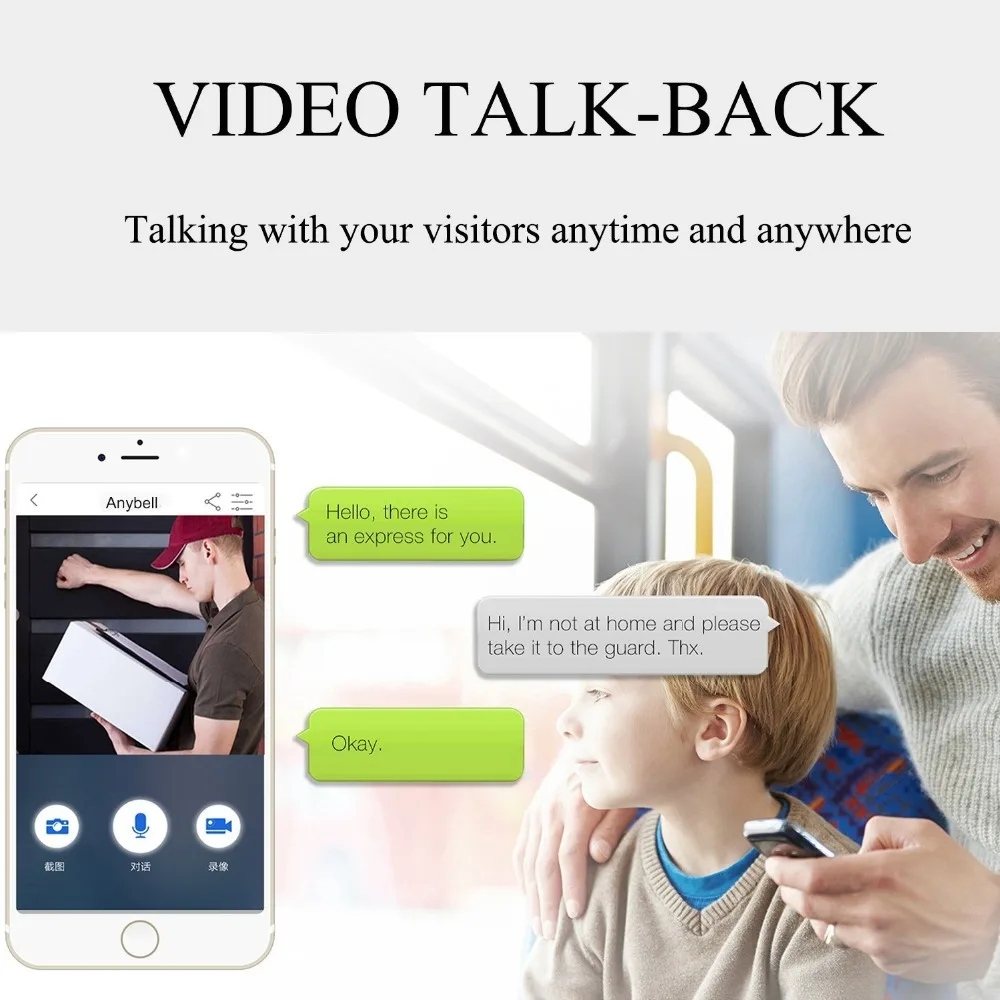 Беспроводной дверной звонок Anytek Wi Fi видео камера IP двусторонняя аудиосвязь