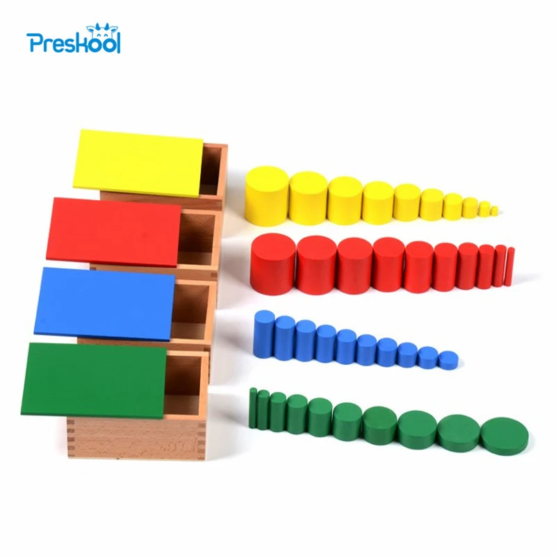 Baby Toy Learning Educational Toys Knobless Cylinders Montessori Wooden 4 Sets of 10 Cylinders Great Gift for Children