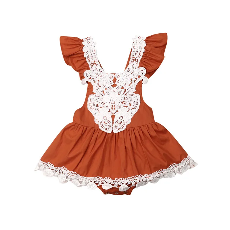 

2019 Brand New Cute Infant Kids Baby Girls Lace Dress Summer Fly Sleeve Backless Sundress Lace Flowers Baby Girl Mini Dress 0-3Y