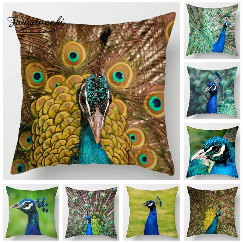 

Fuwatacchi Peacock Cushion Cover Peacock Opening Pillowcases Chair Sofa Home Chair 2019 Animal Decorative Cushion Covers 45*45cm