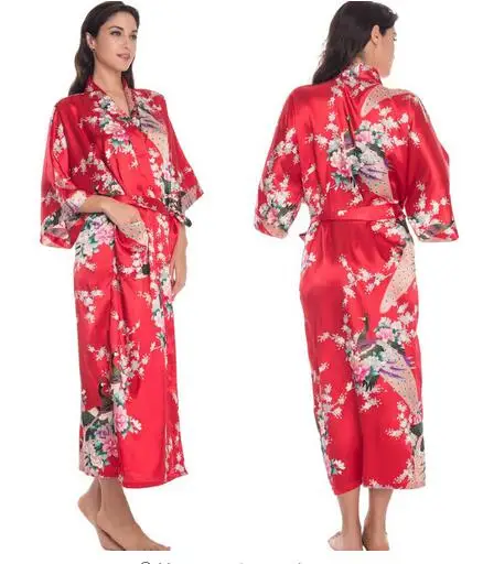 Шелковый халат, женское атласное кимоно; наряд для женщин, халаты с цветочным принтом, длинное кимоно для подружек невесты, шелковый халат для невесты - Цвет: As the photo show