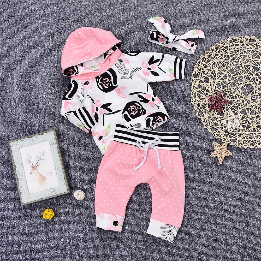 

VTOM Newborn Baby Infant Sets Baby Outfit Clothes Hooded Long-sleeved Tops+ Pants 2Pcs Sets Toddler Clothes For Girls
