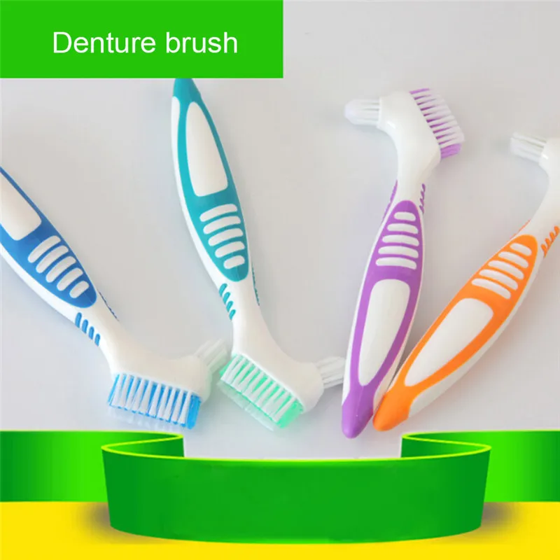 

1 PC Random Color Denture Special Toothbrush Ergonomic Non Slip Double Brush Heads Denture Care Oral Hygiene