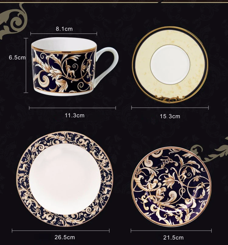 YeFine керамический высококачественный набор посуды из костяного фарфора с золотым покрытием, набор тарелок для стейка, фарфоровый набор посуды, чашки и блюдца