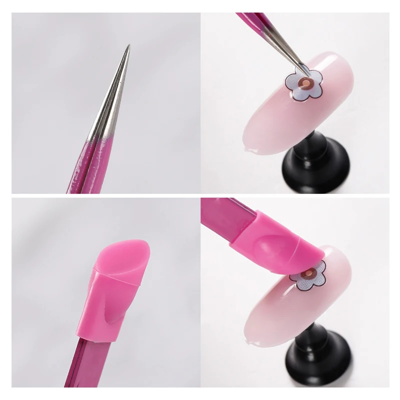 

1pc Straight Nail Tweezers 3D Sticker Rhinestones Picker Metal Nails Tools with Silicone Pressing Head Professional Tools