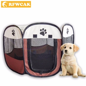

RFWCAK Portable Folding Pet Tent Dog House Cage Cat Tent Playpen Puppy Kennel Easy Operation Octagonal Fence Outdoor Supplies