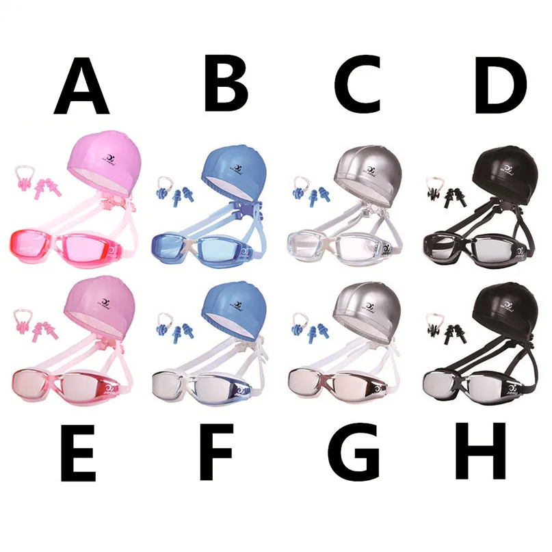 New Professional Swimming Goggles Anti-Fog UV Adjustable Plating Men Women Waterproof Silicone glasses with Swimming cap #3J10#F (9)