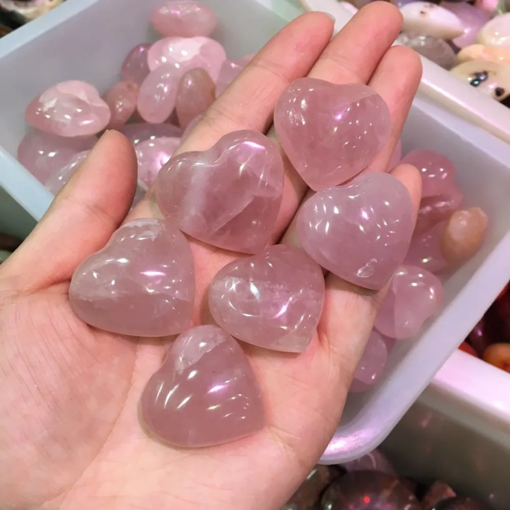 

5pcs Heart Shaped Natural Rose Crystal Stone Pink Quartz Specimens Healing Stone Love Gems Pink Home Decor 85-90g