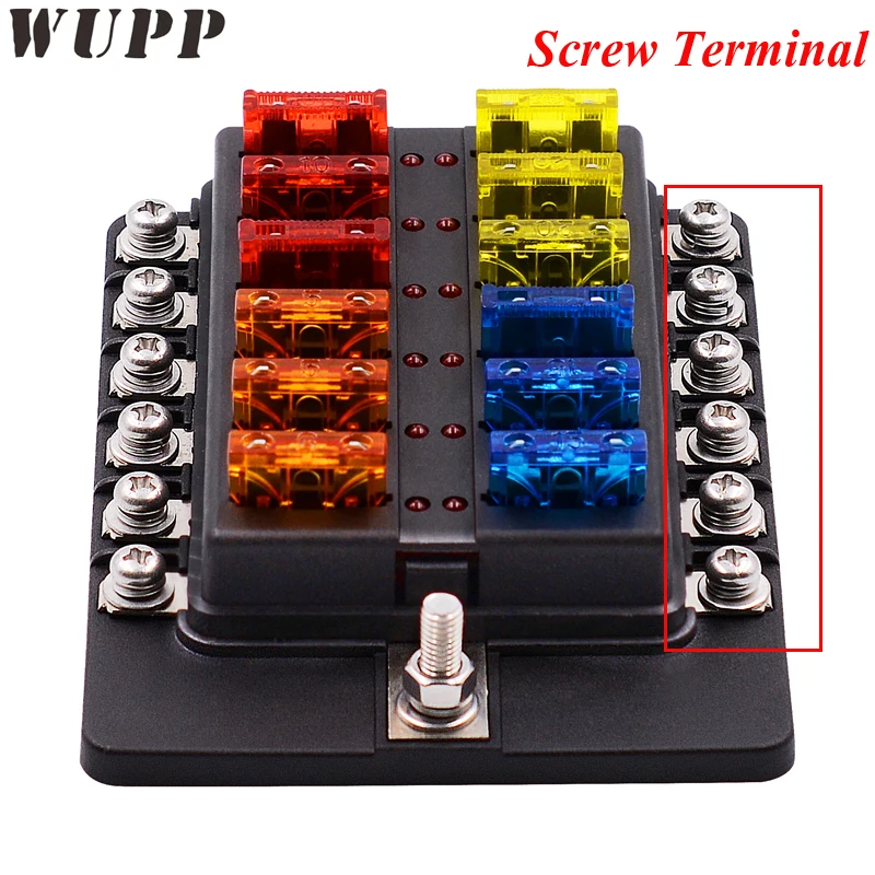 WUPP 12 Way Circuit Car Fuse Box Waterproof 32V Terminal Fuse Box Block