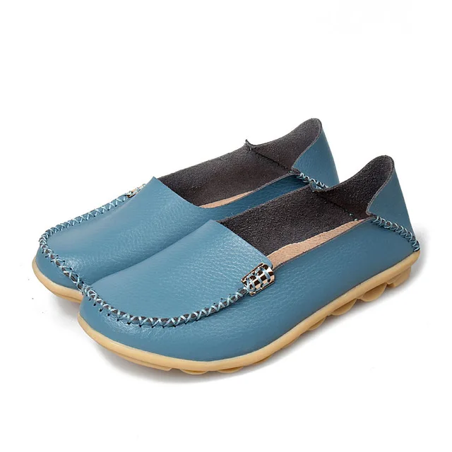Hovinge Для женщин; мужские кожаные лоферы; мокасины; удобные туфли без шнуровки женская обувь женщина D015 - Цвет: Синий