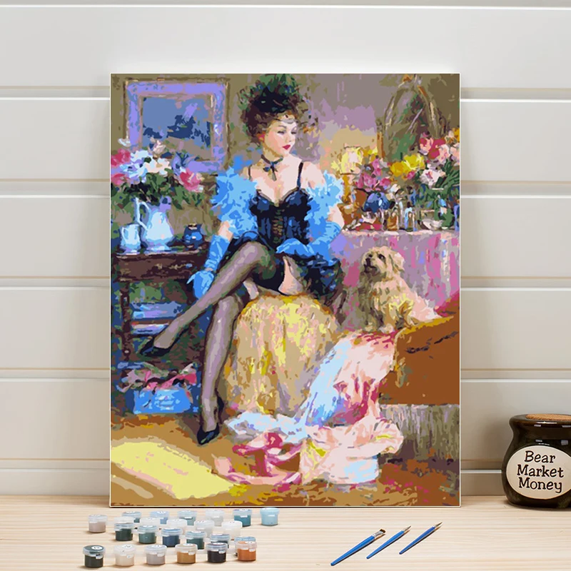 

Paint By Numbers 40x50cm Woman DIY Canvas Oil Painting Kits Acrylics Coloring Art Wall Pictures For Living Room Decor One Piece