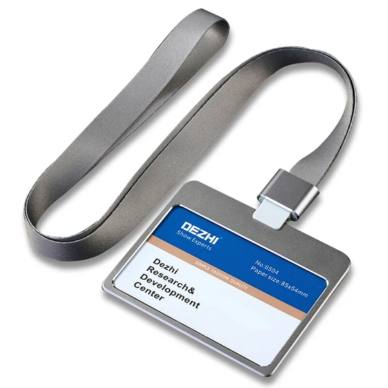 Горизонтальный стиль банк Кредитная карта бейдж держатель металлический материал автобусные футляры для идентификационных карт с шнурком красочные и модные, OEM - Цвет: grey set