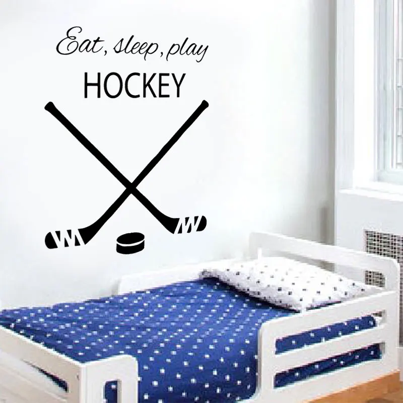 Хоккейная Наклейка на стену цитата Eat Sleep Play виниловая наклейка спортивный
