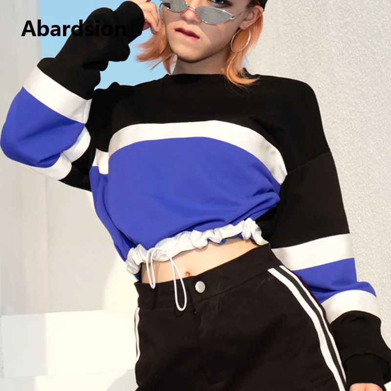 

Abardsion Women Sweatshirts Harajuku Hoodies Women Black Blue Patchwork Long Sleeve Female Streetwear Autumn Winter Hoodies Kpop