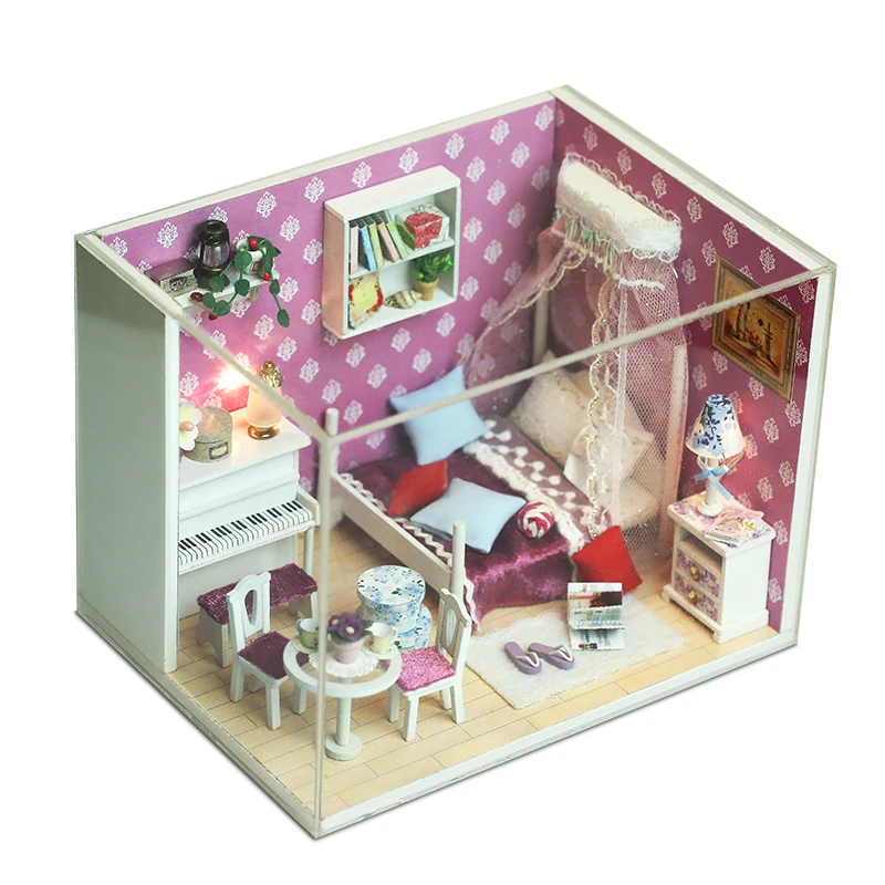 

DIY DollHouse Furniture Miniature Wooden Queen's Dream Miniaturas Mini Model 3D Dolls Houses Kit with LED Toys for children Gift