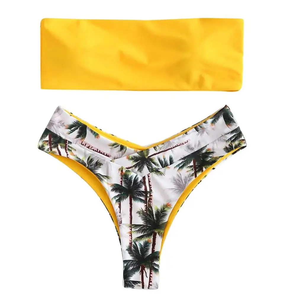 Сексуальные женские наборы бюстгальтер+ трусы кокосовый Принт мягкий купальник с низкой талией купальный костюм Пляжная одежда 11 - Цвет: Yellow