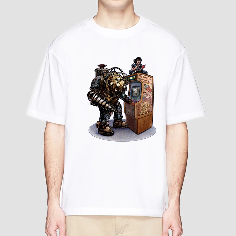 Bioshock Новый Аниме футболки 2018 смешные с круглым вырезом футболка коротким рукавом