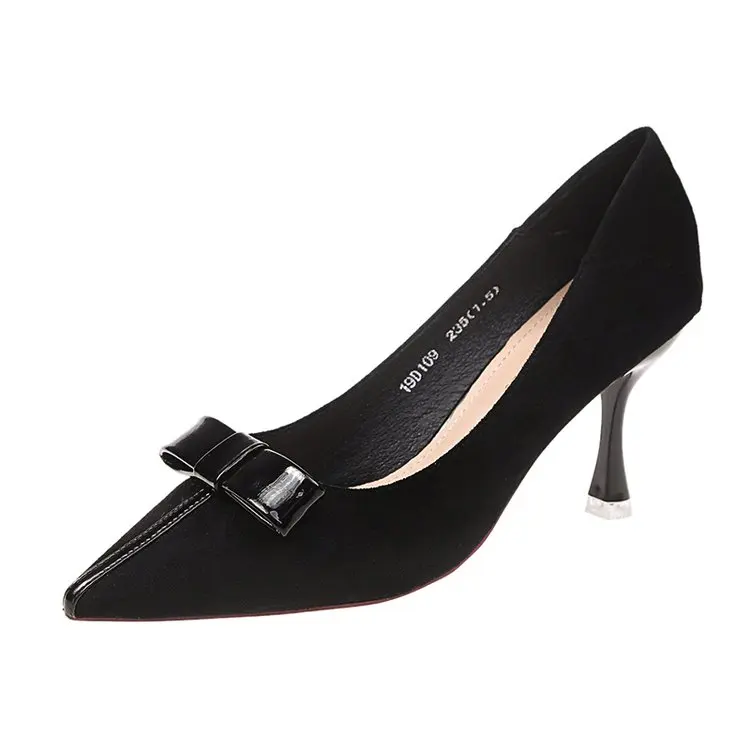 

Net Red High Heels Female 2019 Spring New Korean Version Of The Wild Black Bow Pointed Stiletto Women's Shoes Single Shoes