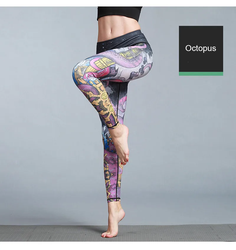 Уникальные женские штаны для йоги с высокой талией, колготки для фитнеса, для спортзала, тонкие длинные леггинсы, спортивная одежда с принтом, контроль живота для бега