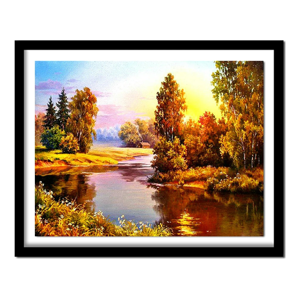 100% DIY 5D Diamond autumn landscape lake Handmade Painting Cross Stitch Embroidery Patterns Rhinestones | Дом и сад