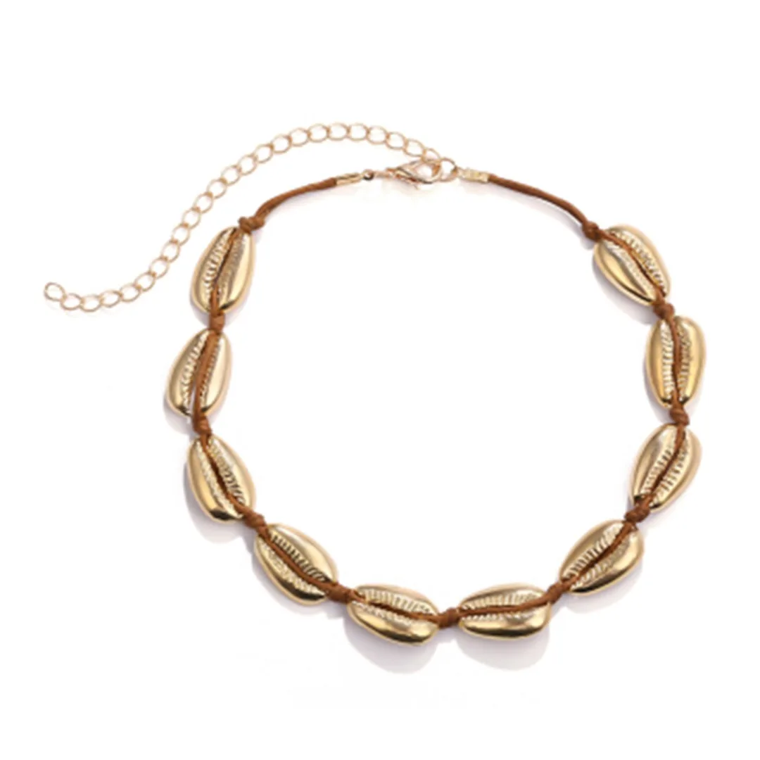 Shellhard Vintage Boho Natural Shell Choker Chain Silver Gold Alloy Lobster Claw Rope Chain Summer Beach Ocean Jewelry Gift