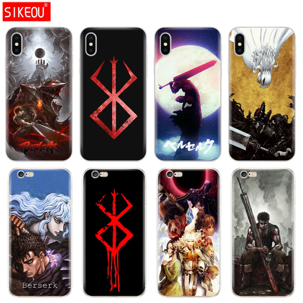 

Silicone Cover Phone Case For Iphone 6 X 8 7 6s 5 5s SE Plus 10 XR XS Max Case Berserk Guts Anime Cool