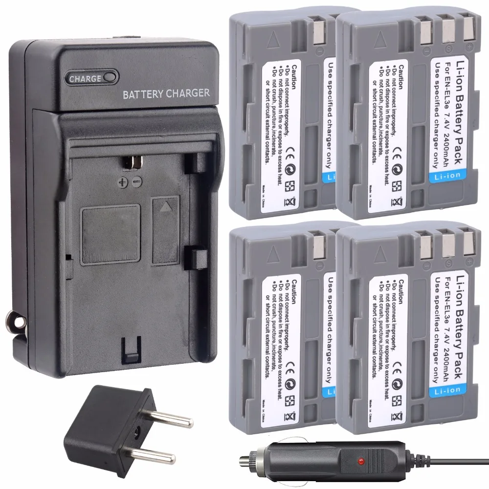 Probty 4Pcs EN-EL3e EN EL3e Battery + DC Charger Kit for Nikon D200 D300S D300 D100 D700 D70S D80 D90 D50 MH-18A Digital Camera |