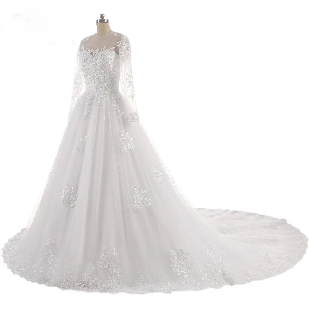 Lover Kiss Vestido De Noiva O-Neck Iusion Back Long Sleeve Wedding Dress Lace Ball Gown Wedding Gowns Custom-Made Wedding Dress 3