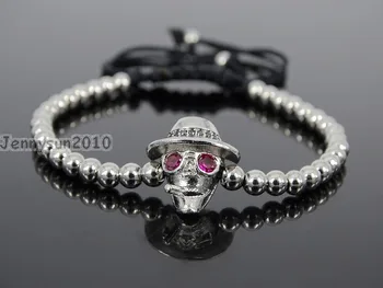 

Fuchsia Eye Smoke Man Black Zircon Rhinestones Adjustable Macrame Yoga Handmade Bracelet Silver Plated Unisex 5Strands / Pack