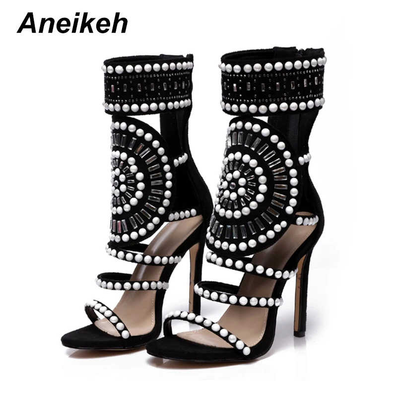 New Jeweled Rhinestone Crystal Glitter Open Toe Ankle Strap Stiletto Heel Sandal 