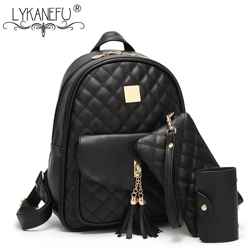 

LYKANEFU Small PU Leather Women Backpack Fashion Backpack for Teenage Girls Casual Bags Female Shoulder Bags Sac a Dos 3 Sets