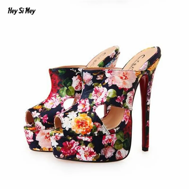 

BBZAI shoes woman 16cm Thin High-Heels Slipper zapatos mujer Ladies Slides RED Wedding Pumps sapato feminino Size 40-47 48