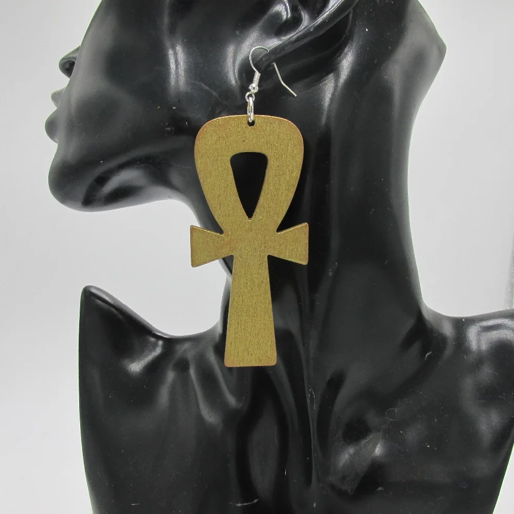 Free shipping 10pairs/lot !!Gold African Ankh Wood Earrings | Украшения и аксессуары