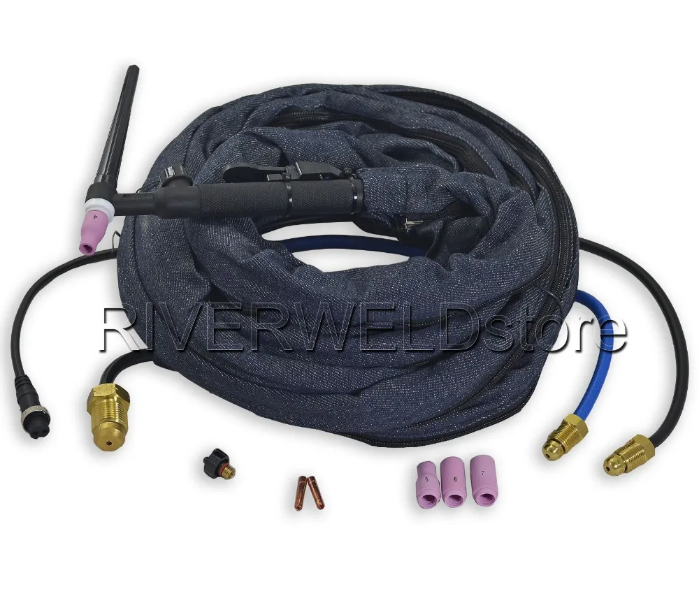 WP-20FV-25 TIG Welding Torch Complete Flexible With Valve Water Cooled 7.6 Meters 25 Feet