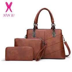 YANXI 2018 новые женские сумки набор 3 шт. кожаная сумка женская большая сумка-тоут женская сумка на плечо сумка + сумка-мессенджер + кошелек Sac