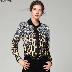 2019 Весна Женская леопардовая блузка Мода Тонкий с длинным рукавом принт Винтаж Топы корректирующие работы женские офисные рубашки
