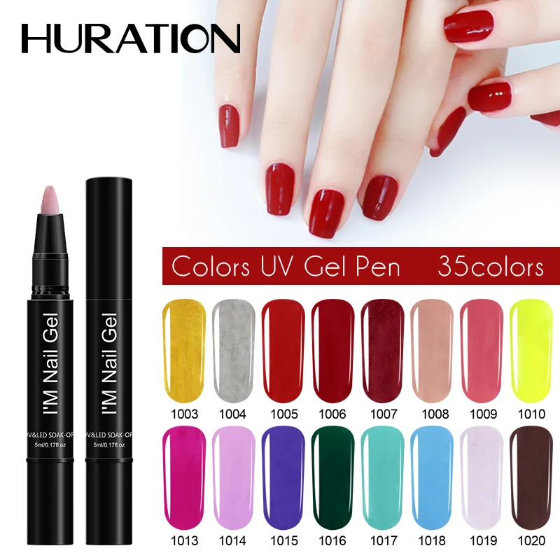 

Huration New Nail Pen Gel Varnish Manicure Nail Gel Polish Off White Brush Soak Off UV LED Armor Pen Candy 35 Colors Gel Lacquer