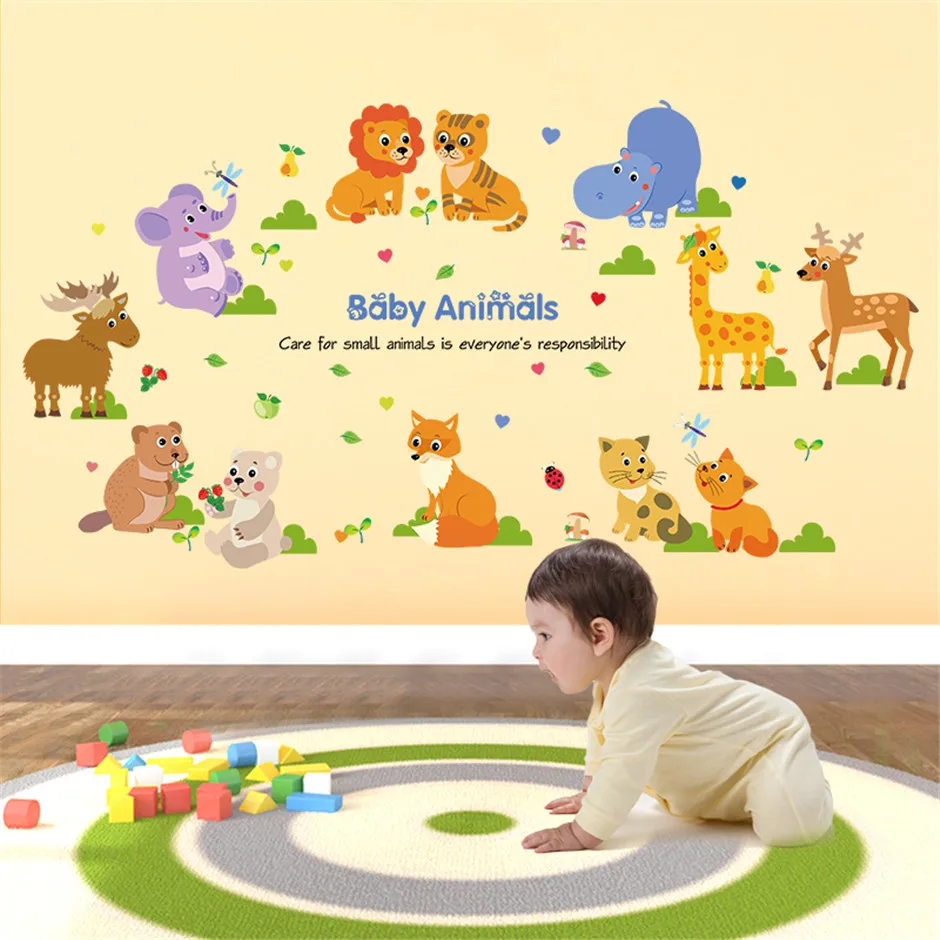 Eco Removable Vinyl Cartoon Baby Animal Wall Sticker Zoo Vinyl Art Wall
