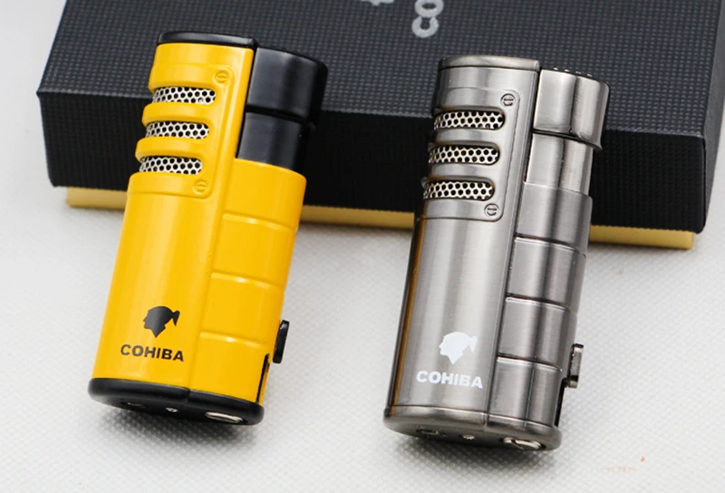 

COHIBA Cigarette Cigar Lighter Cool Flame Metal Windproof 4 Torch Jet Flame Lighter Use Butane Gas For Smoking
