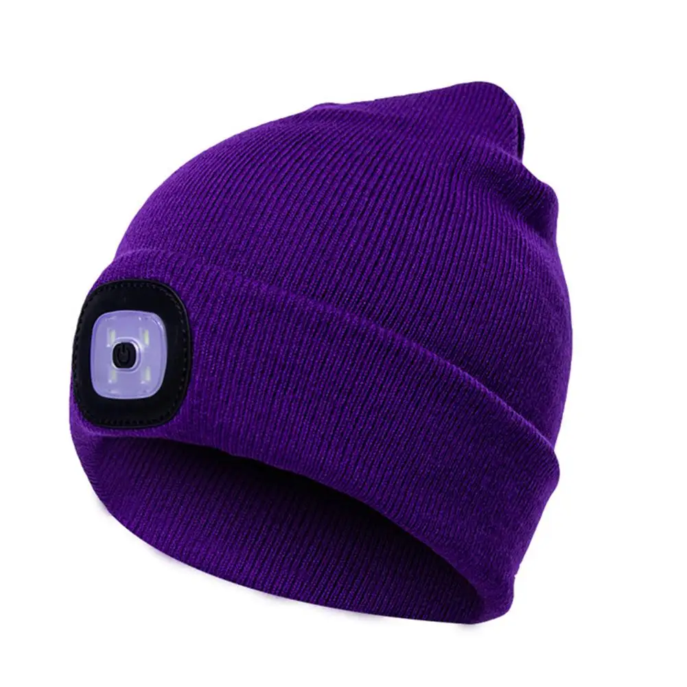 Светодиодный головной убор унисекс с подсветкой, зимняя теплая вязаная шапка для рыбалки, бега, светодиодный, для кемпинга, альпинизма, вязаная шапка с светодиодный - Цвет: Purple