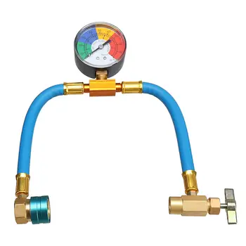 

1/2 ACME R1234YF LOW SIDE Hose 40cm R-1234yf A/C Service Charging Hose w/ 100PSI Gauge Coupler Refrigerant Can Taper Hose