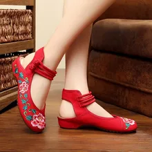 Fashion Women’s Shoes Old Peking Mary Jane Flat Heel Denim Flats With Embroidery Soft Sole Casual Shoes Size 34-41 SMYXHX-E0008