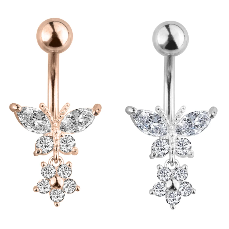 1 Pc New Butterfly Zircon Fashion High Quality Surgical Steel Navel