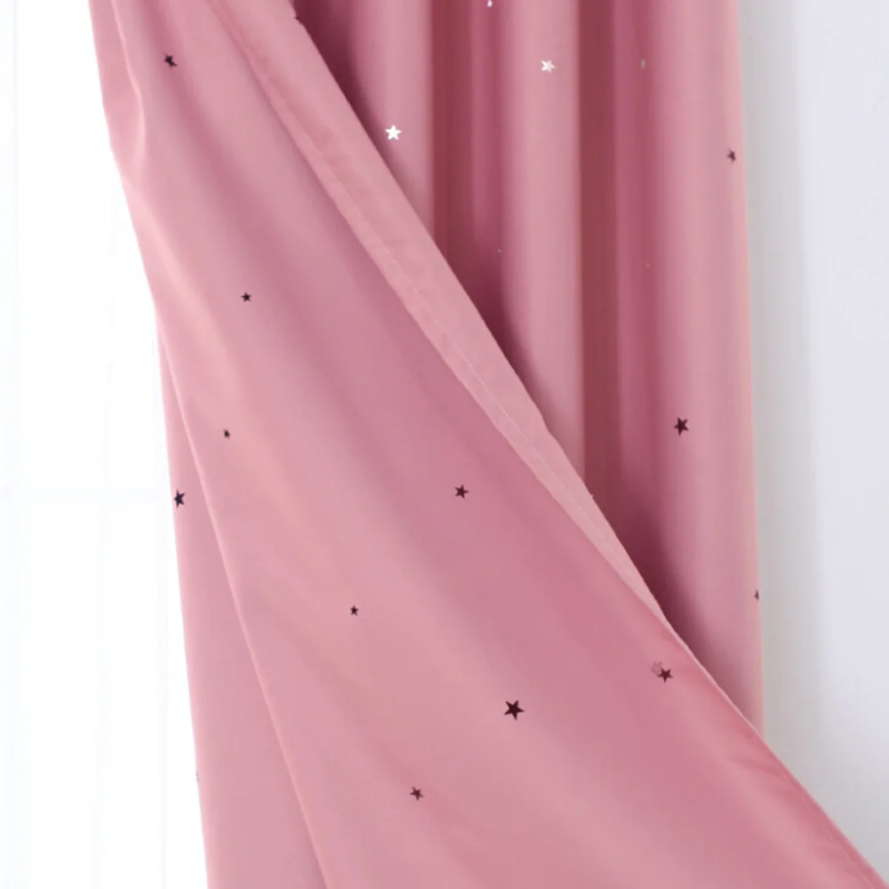 

1pc Full Blackout Shading Stars Bedroom Balcony Curtains Hook Grommet Purdah Hollow Star Printing Blackout Short Curtain