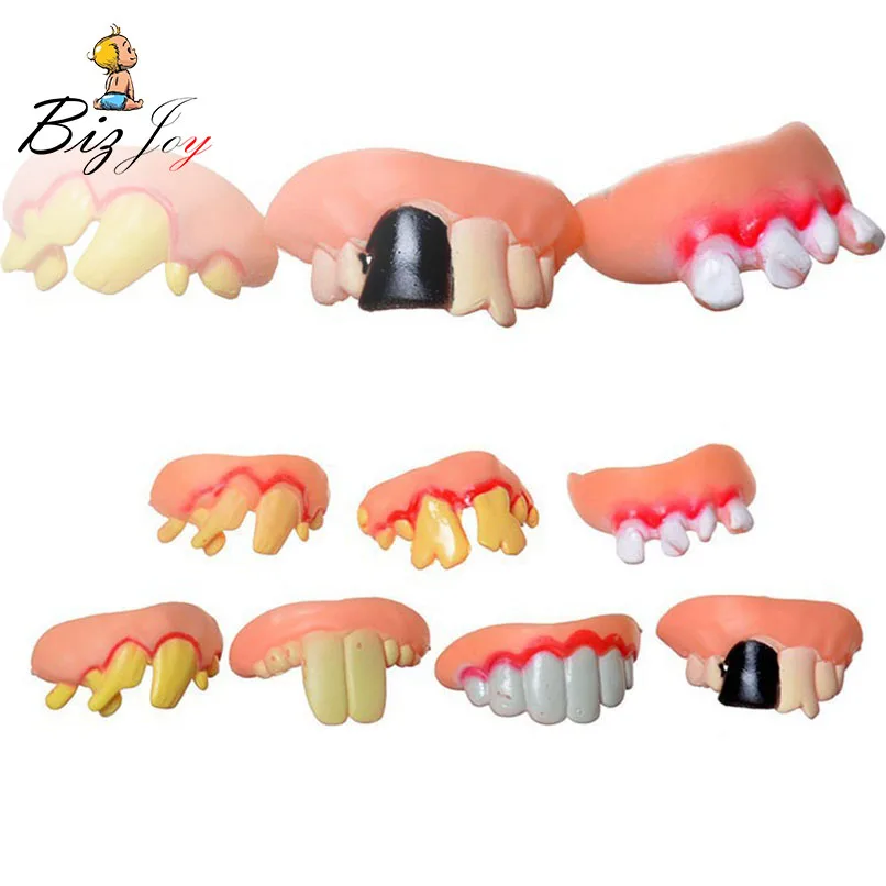 

1PCS Funny Teeth Tricks Party Game Antistress Gag Toy Replica Halloween Ugly denture Teeth False Rotten Prank Hoax Joke Comedy