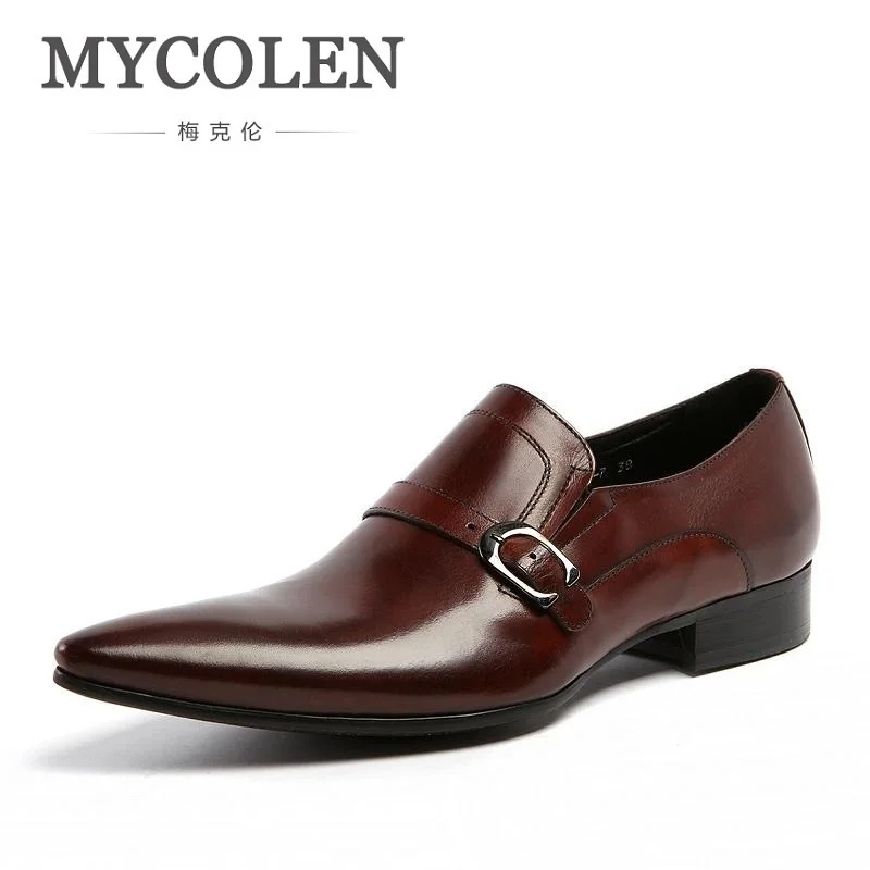 

MYCOLEN Classic Genuine Leather Buckles Men's Dress Shoes For Formal Wedding Office Style Man Brown Black Monk Strap Footwear