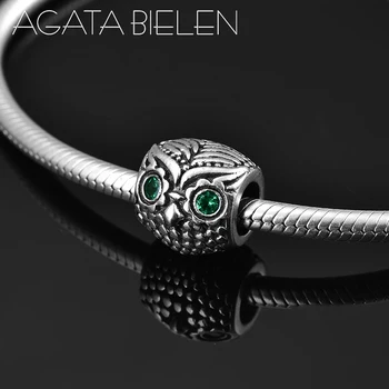 

2019 New green eyes CZ Owl 925 Sterling Silver Beads for Jewelry making Fit Original Pandora Charm Bracele