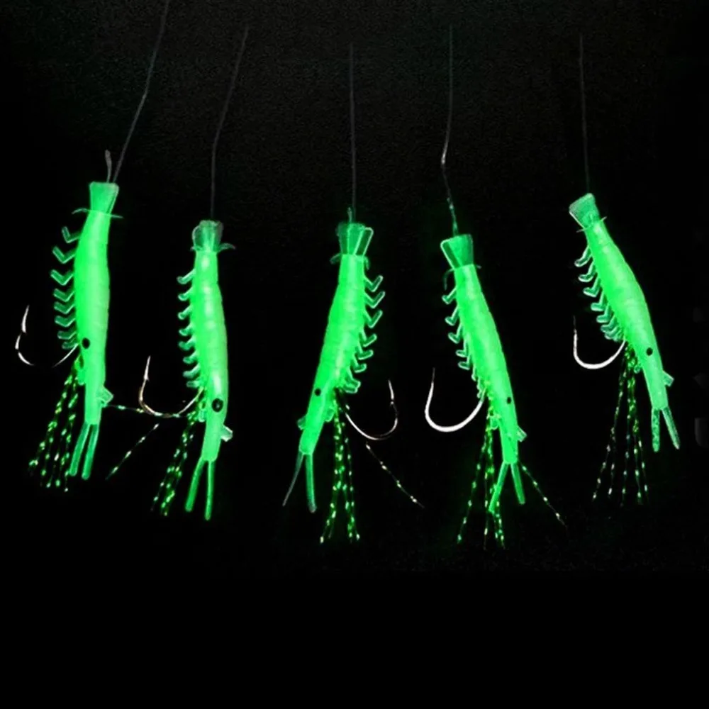 5pcs/Pack Professional Simulate Shrimp Fishing Lures Hook Rigs Glow In